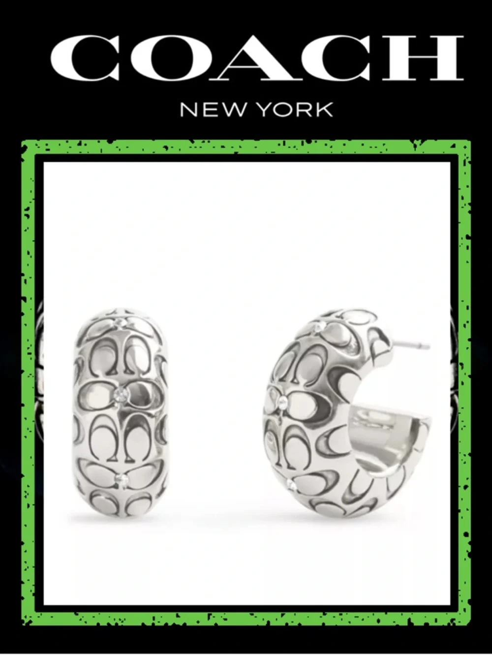 COACH Signature Quilted Chubby Huggie Earrings - Picture 1 of 7